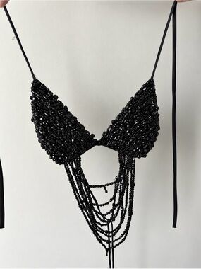 Windsor Black Beaded Fringe Triangle Camisole